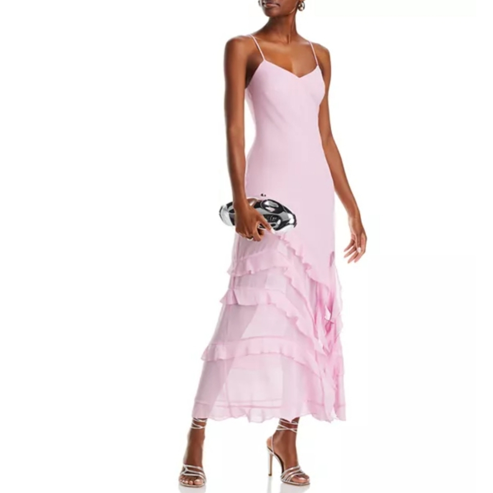 🔥Bardot Lilac Asymmetrical Ruffled Maxi Dress